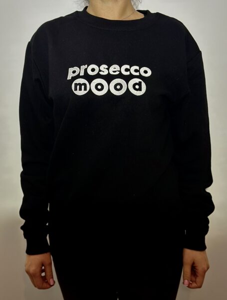 Prosecco Mood Embroidered Black Crewneck, Unisex