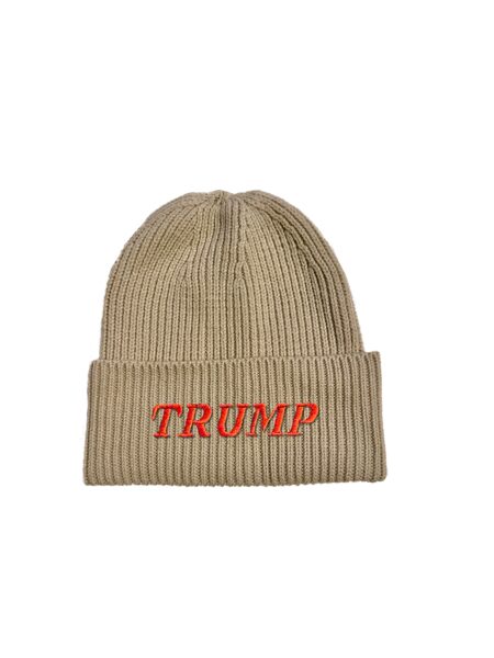 Beige Beanie, Red Letters