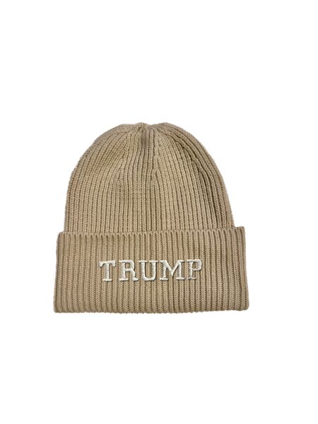 Beige Beanie, White Letters